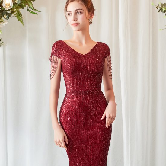 V-Neck Sequins Formal Bridesmaid Dress – Adela Designs