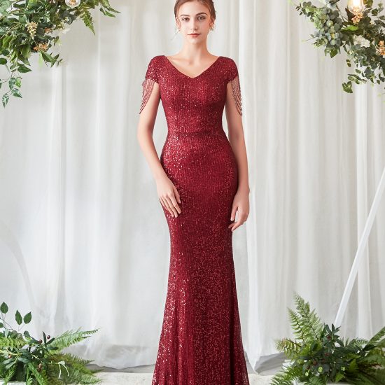 V-Neck Sequins Formal Bridesmaid Dress – Adela Designs
