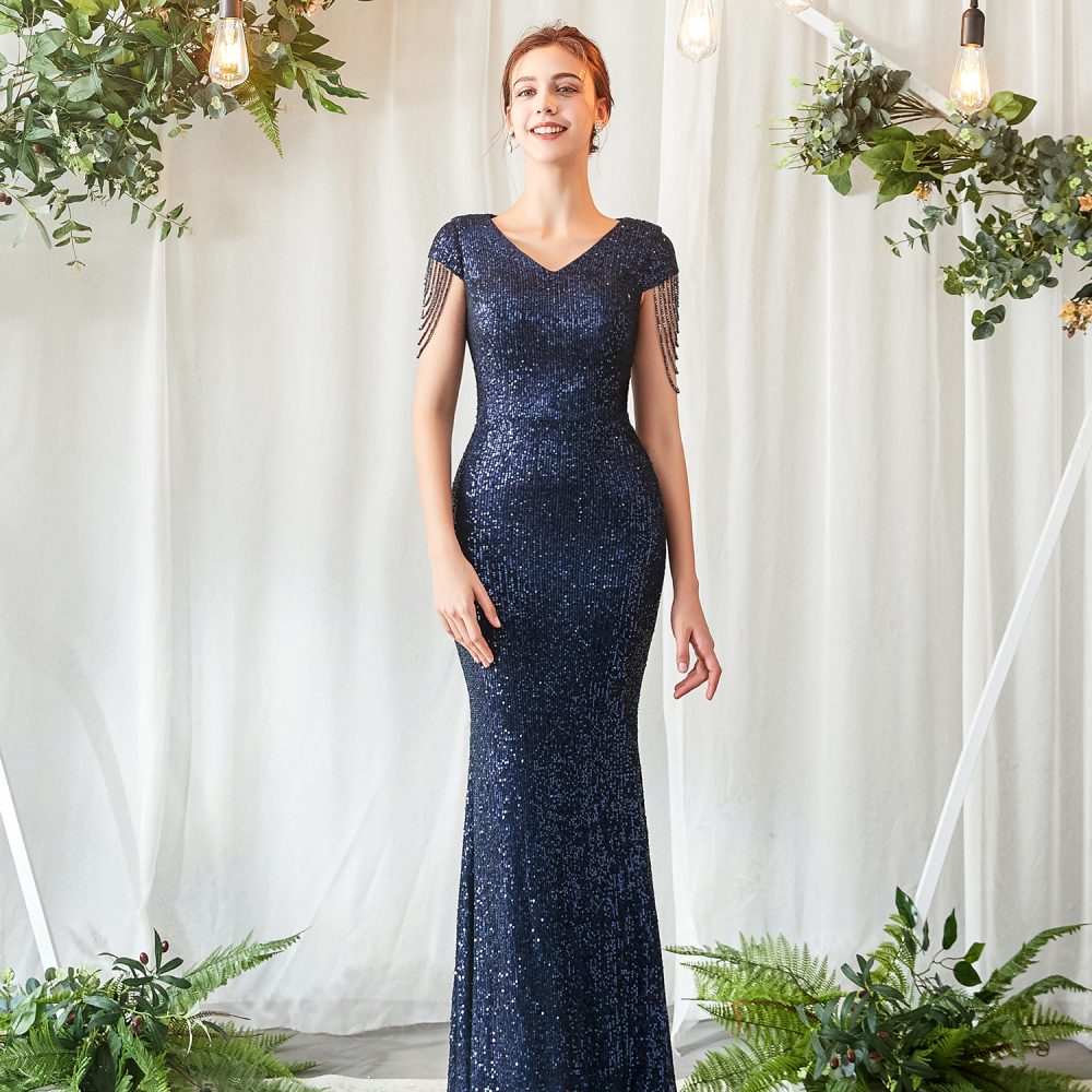Sequins Formal Bridesmaid Dress With V-Neck – Adela Designs