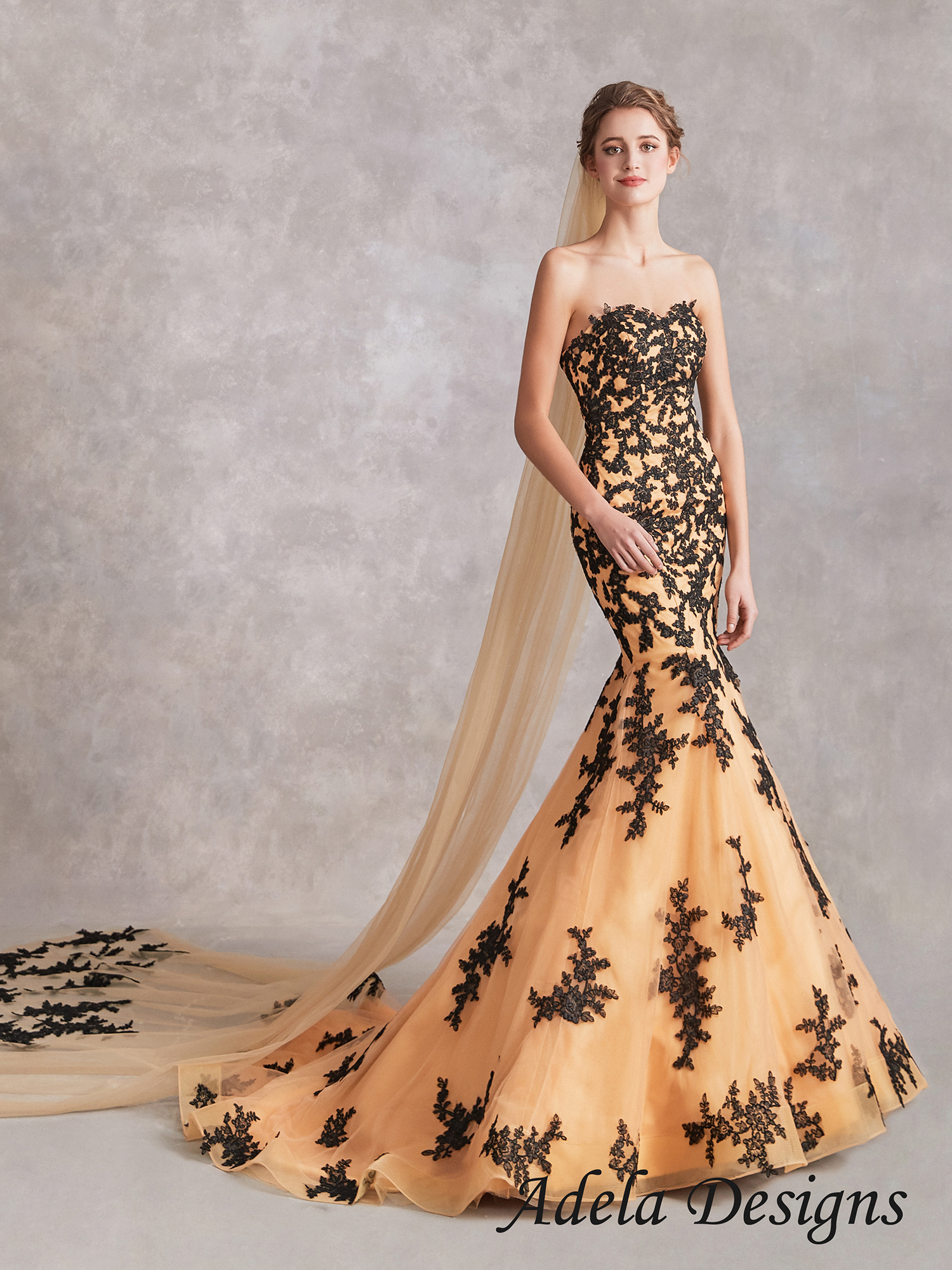 Monica - Long Lace/Chiffon - Black/Gold Bridesmaids Dress | A Dressy  Occasion