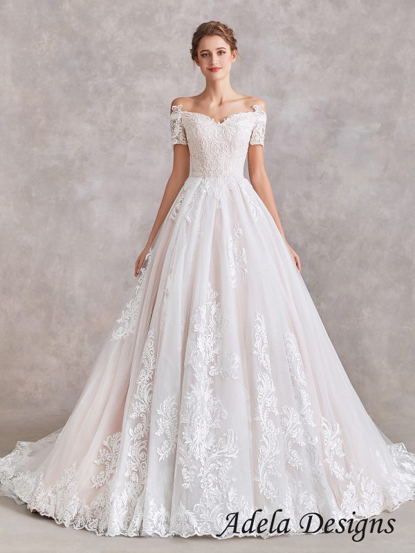 Ball Gown Wedding Dress With Off Shoulder – Adela Designs