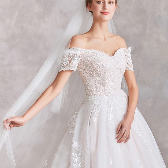 Ball Gown Wedding Dress With Off Shoulder – Adela Designs