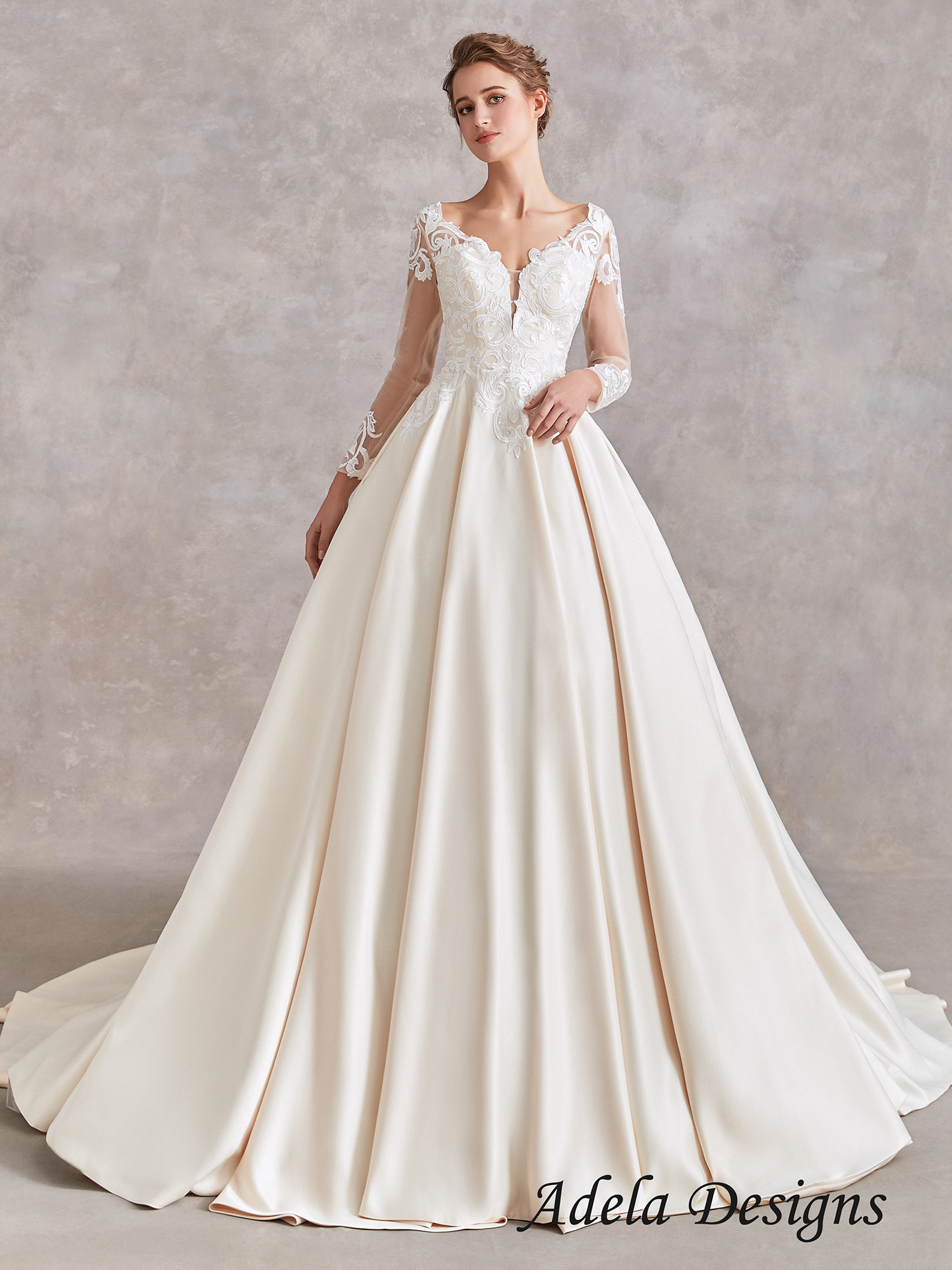 Long Sleeves Soft Satin Wedding Dress – Adela Designs