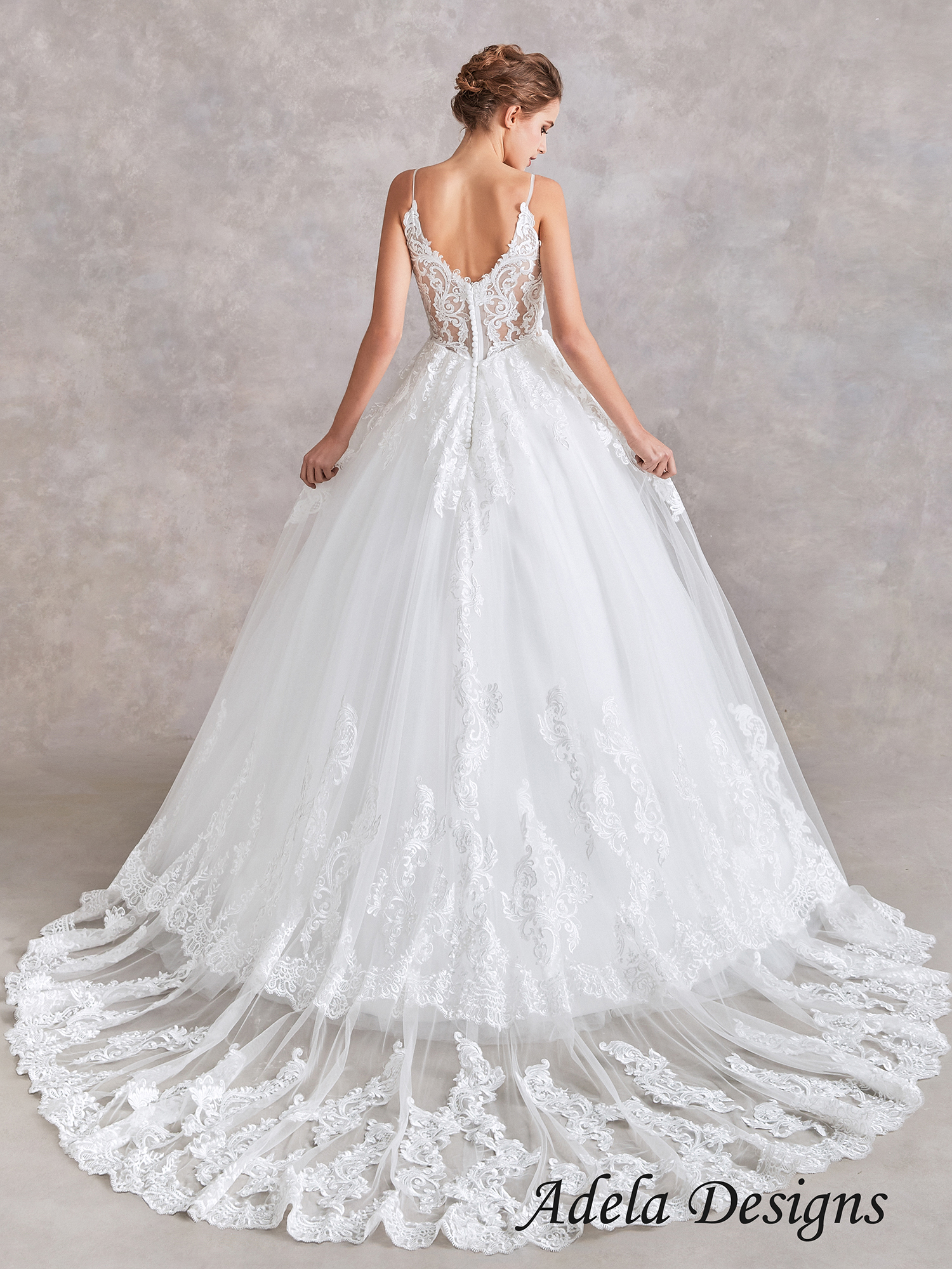 V-Neck Ball Gown Wedding Dress – Adela Designs