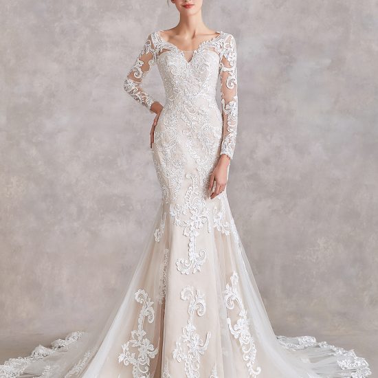Champagne Lace Wedding Dress – Adela Designs