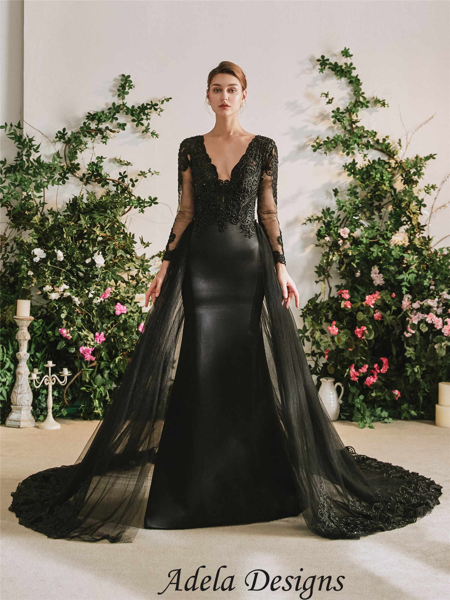 Sexy Off the Shoulder Black Mermaid Long Prom Dress with Slit – Dreamdressy