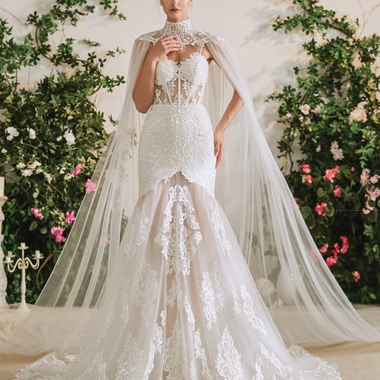 Mermaid Lace Wedding Dress With Cape – Adela Designs