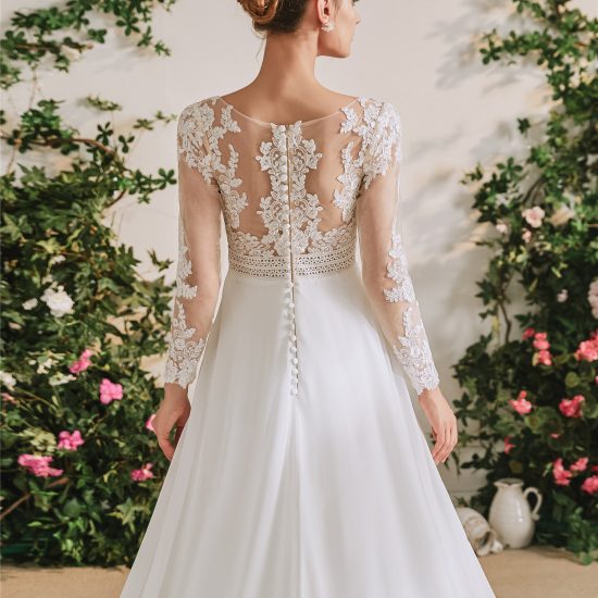 Long Sleeves Chiffon A-line Boho Wedding Dress – Adela Designs
