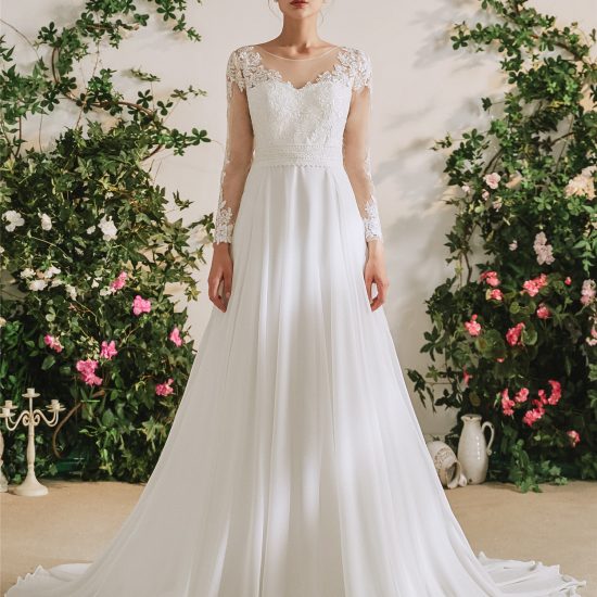 Long Sleeves Chiffon A-line Boho Wedding Dress – Adela Designs