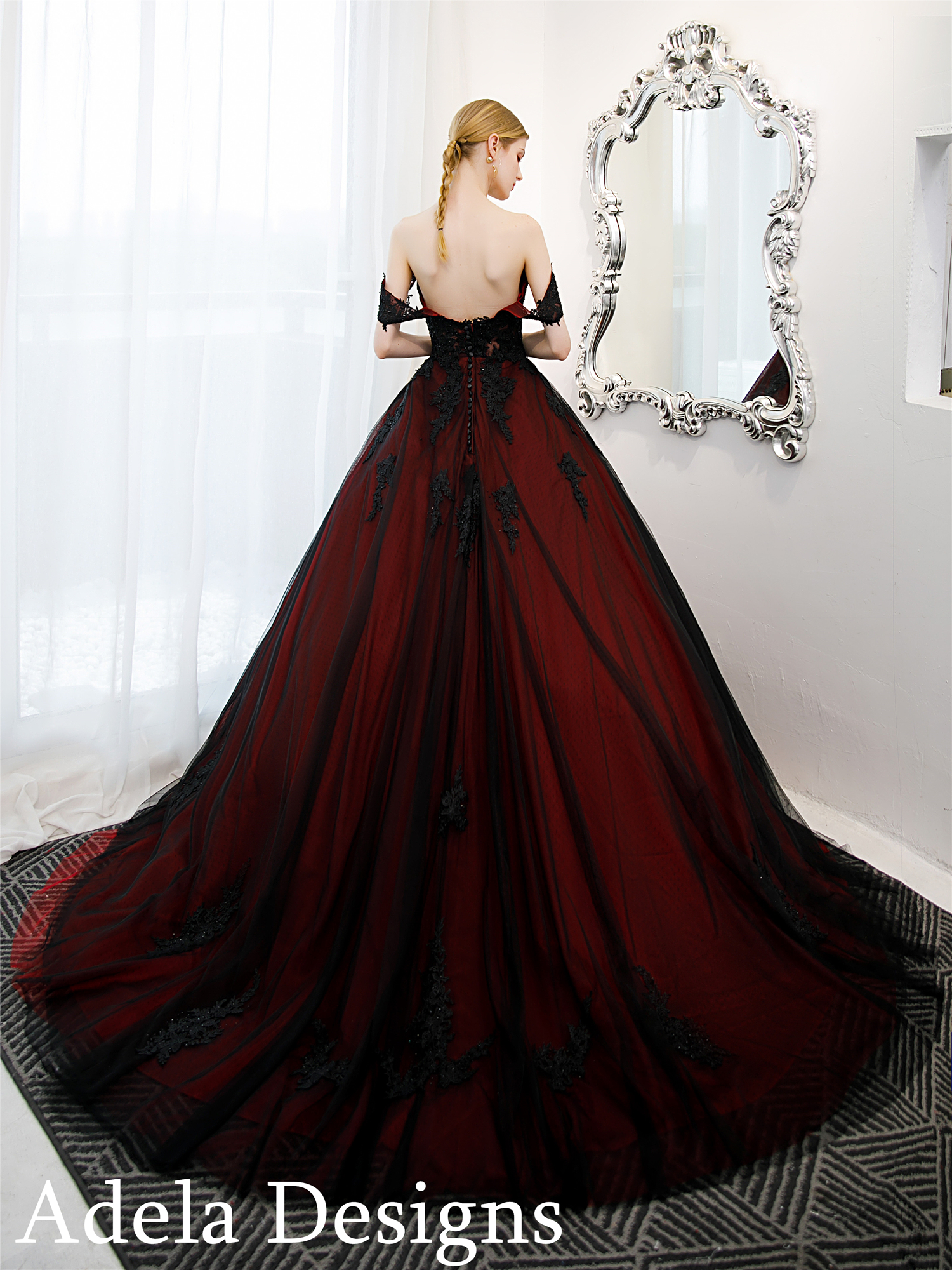 Off Shoulder Red Sparkly Ball Gown Cheap Long Evening Prom Dresses, Ch –  SposaDresses
