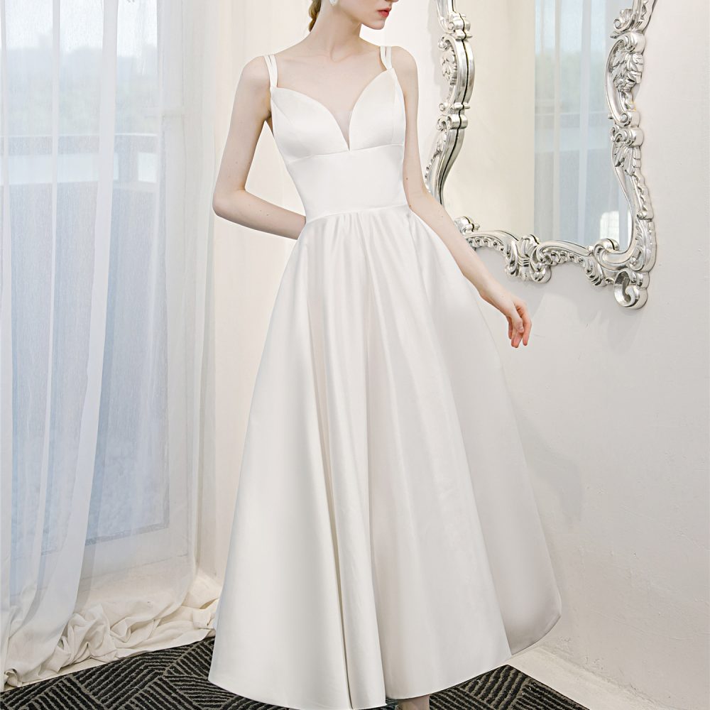 Informal Ankle Length Satin Wedding Dress – Adela Designs