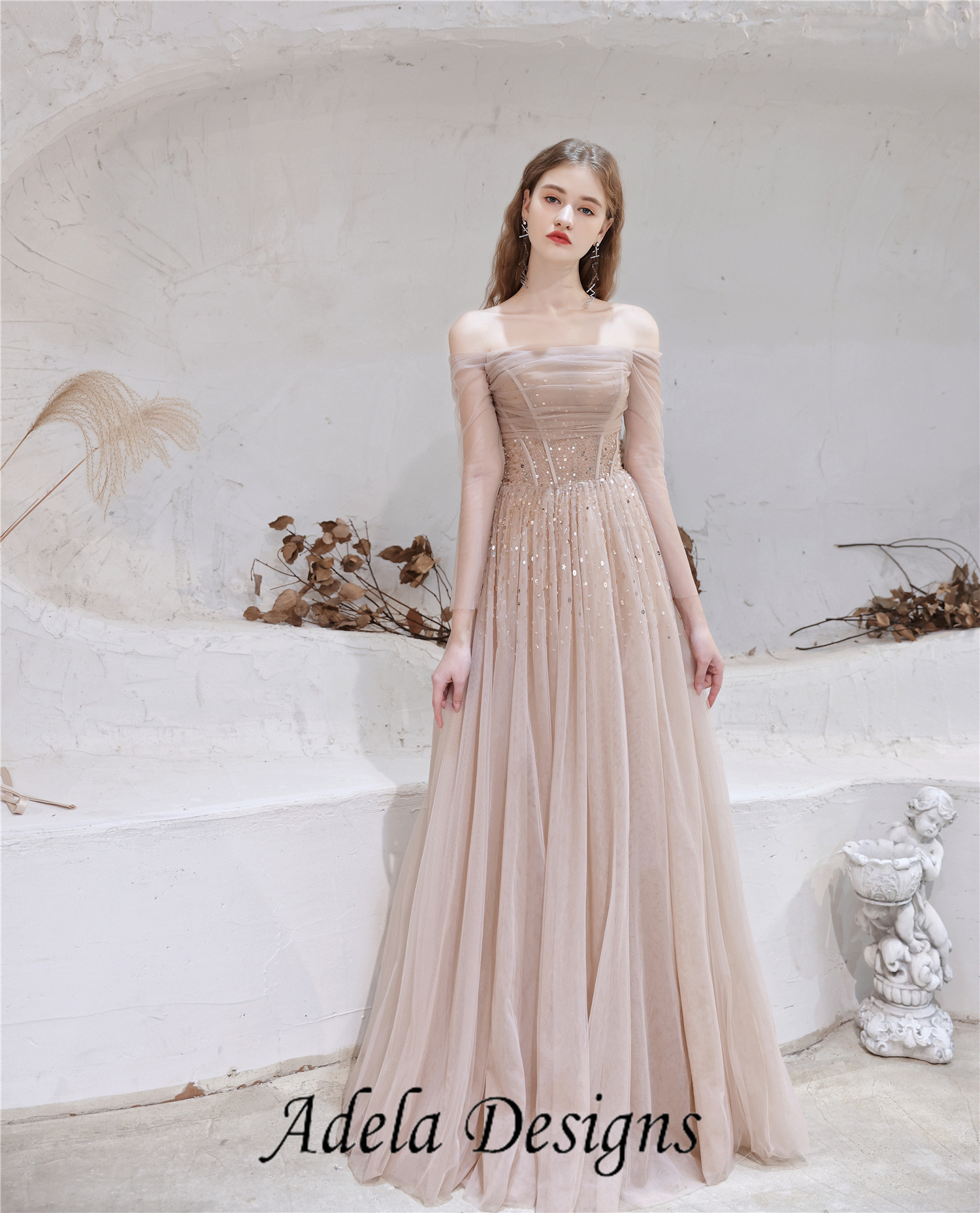 A-line Beading Tulle Prom Dress – Adela Designs