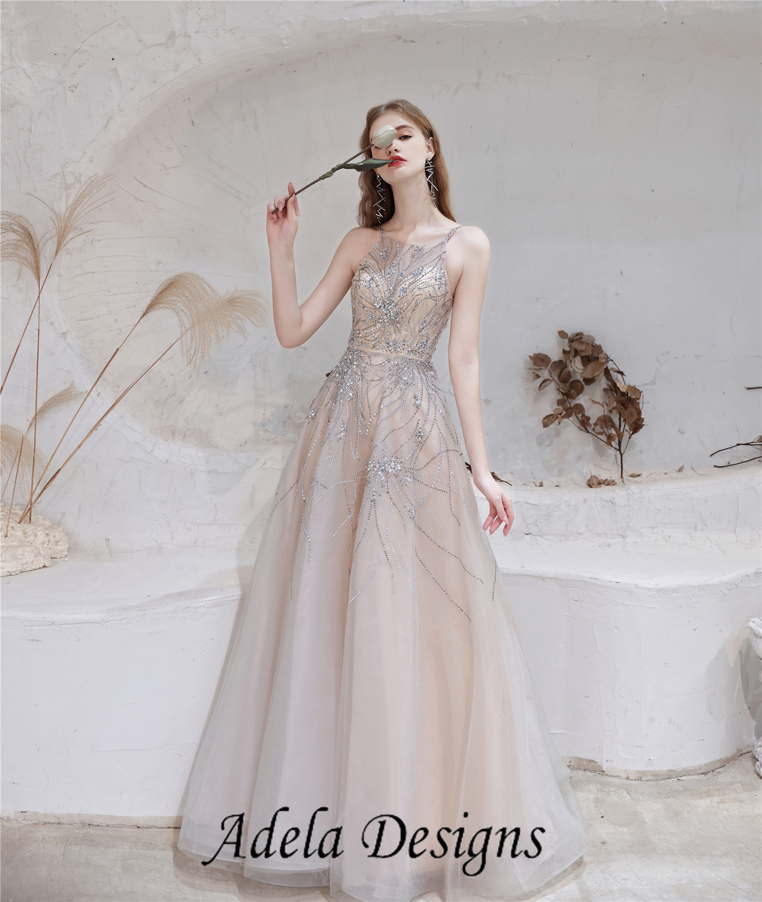 A-line Heavily Beading Tulle Prom Dress – Adela Designs