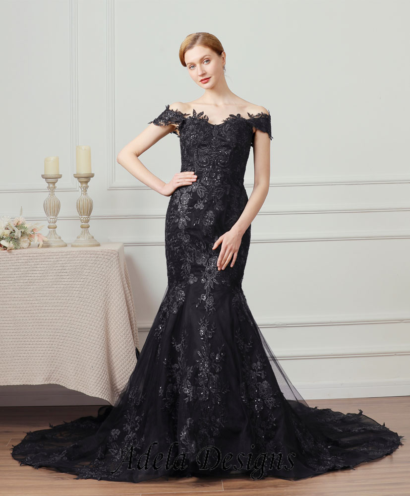 Vintage Inspired Gothic Black Lace Beaded Mermaid Wedding Dress Plus S –  WonderlandByLilian