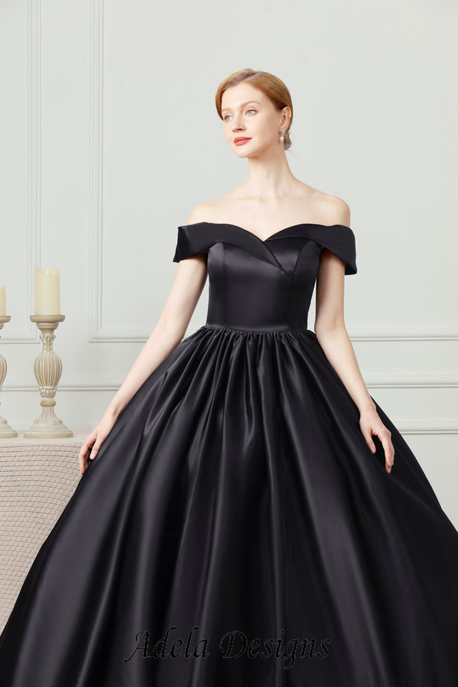Anna's Bridal Satin Prom Dresses Ball Gown 2022 Long Black Off Shoulder  High Slit Formal Dress with Pockets Evening Gowns for Women US2 at Amazon  Women's Clothing store