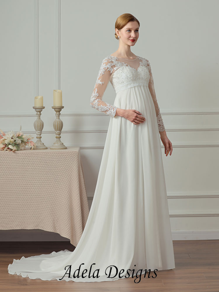 A-Line Chiffon Maternity Wedding Dress – Adela Designs