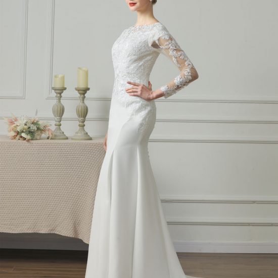 Mermaid Crepe Lace Modest Wedding Dress – Adela Designs