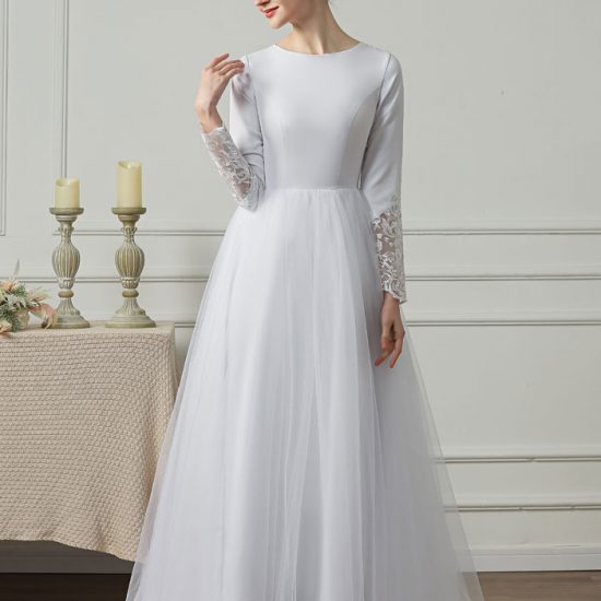 Simple Crepe Tulle Modest Wedding Dress – Adela Designs