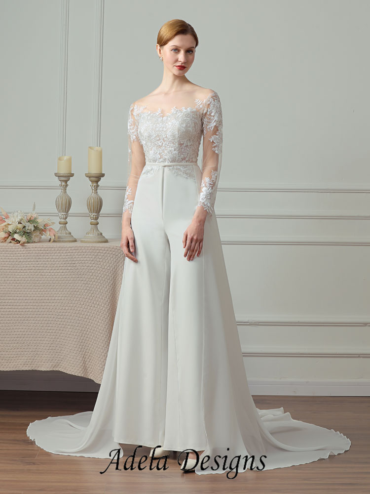 50 Gorgeous Wedding Dresses for 2022 : One Shoulder Bridal Jumpsuit