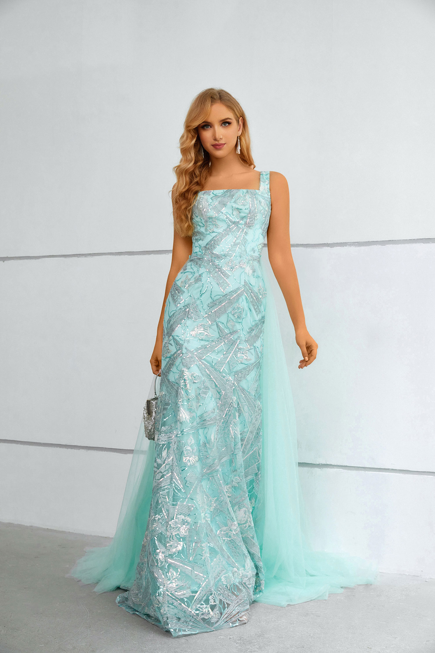 Mint Mermaid Prom Dress With Detachable Train – Adela Designs