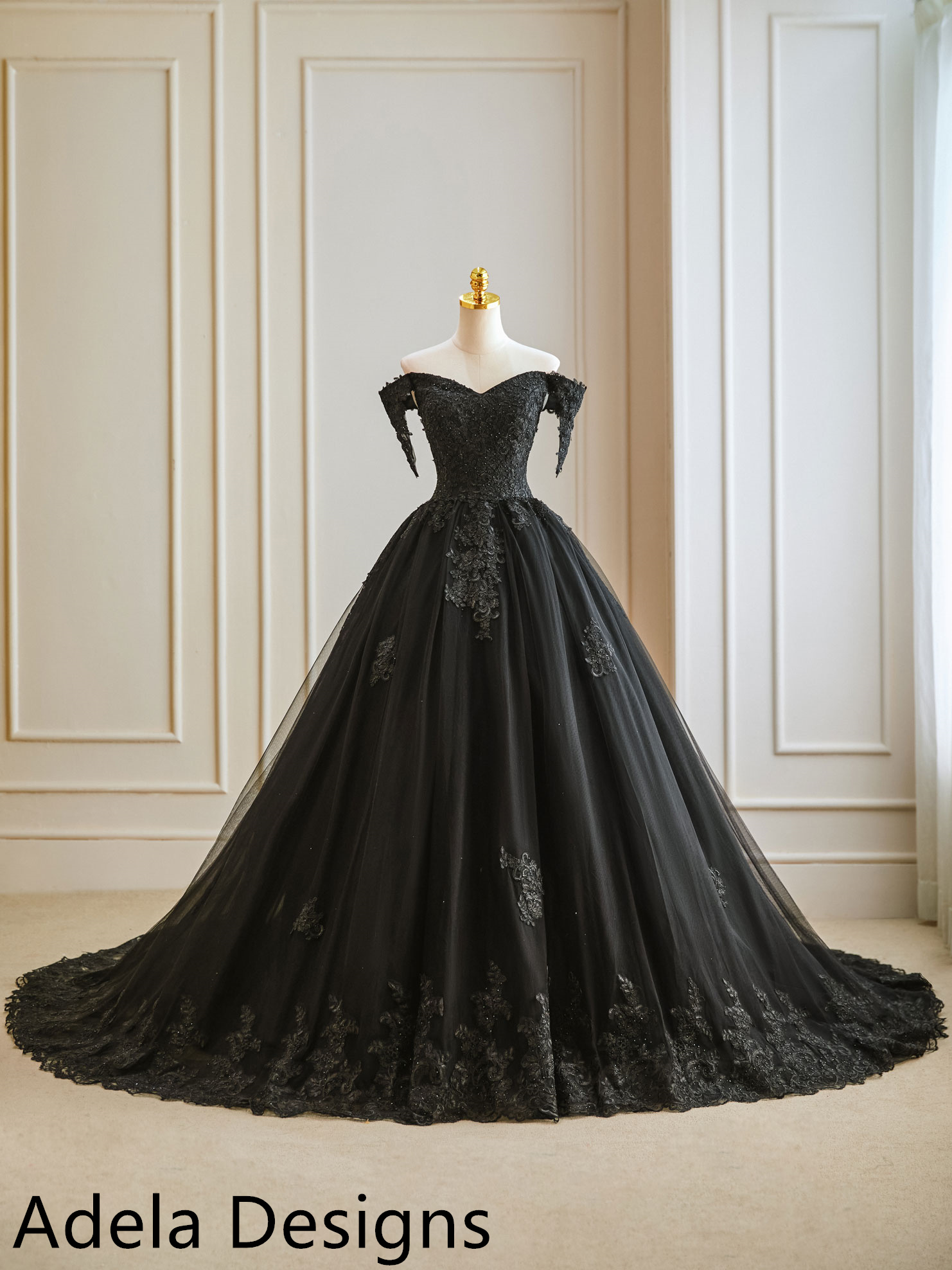 Black Ball Gown Gothic Wedding Dress – Adela Designs