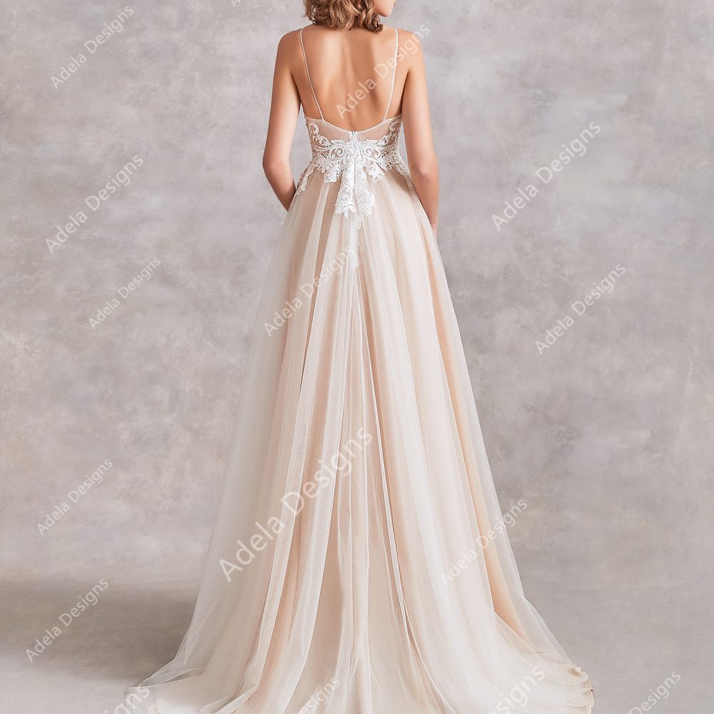 Champagne Boho Wedding Dress Matte Fabric Bridal