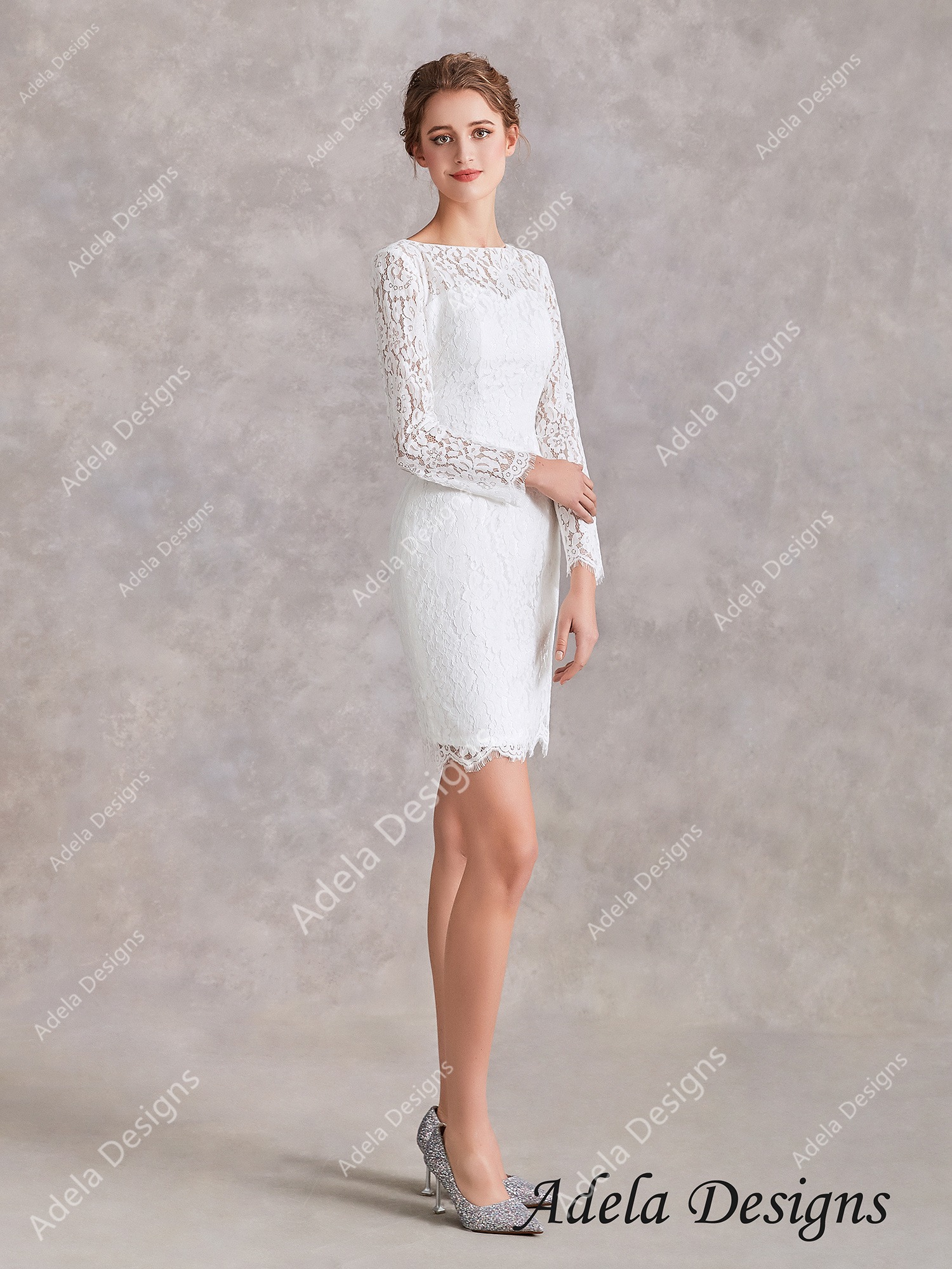 Lace Short Wedding Dress  Adela Designs