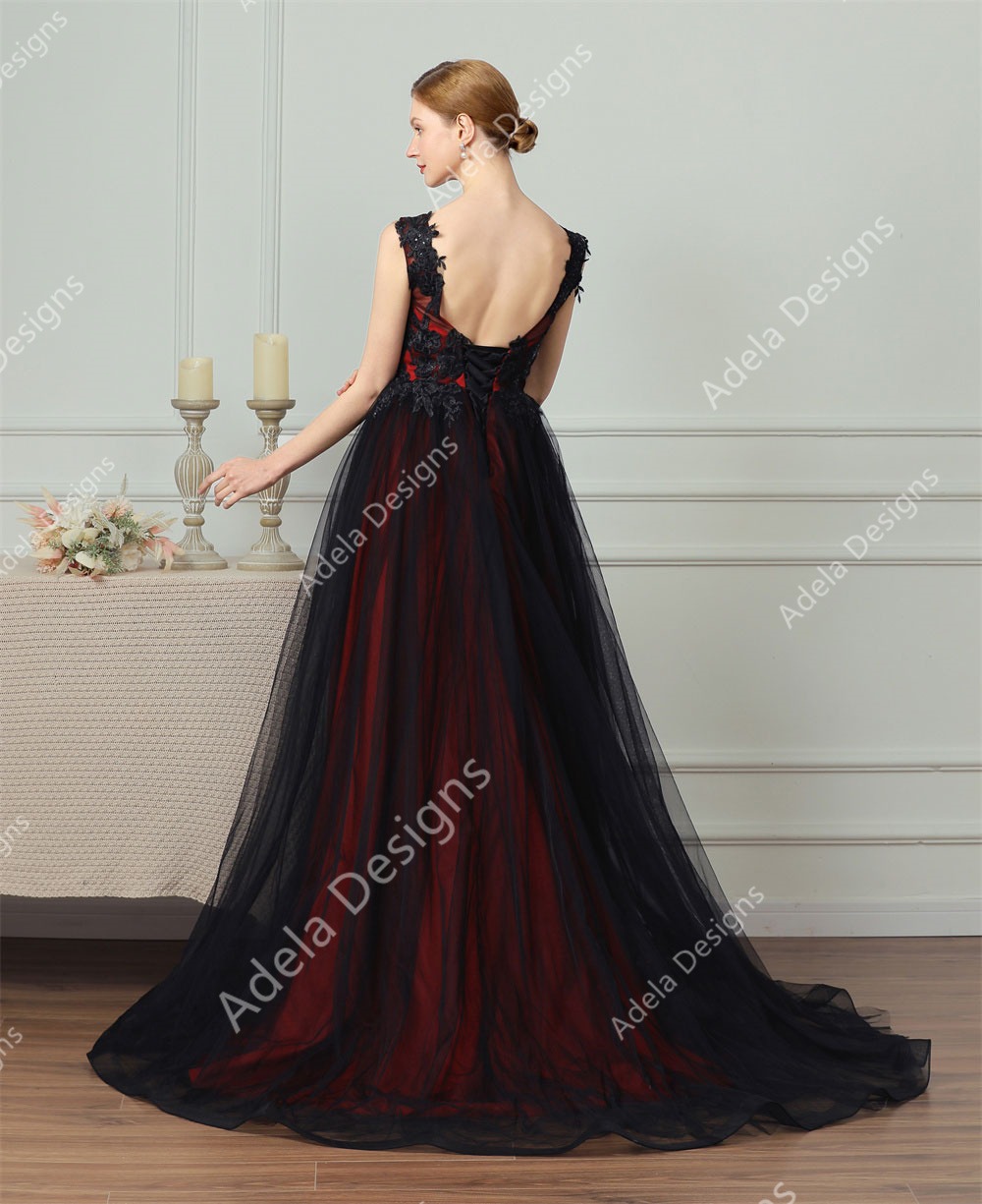A-line Black Red Gothic Wedding Dress Adela Designs A-line Black Red Gothic Wedding Dress Adela Designs